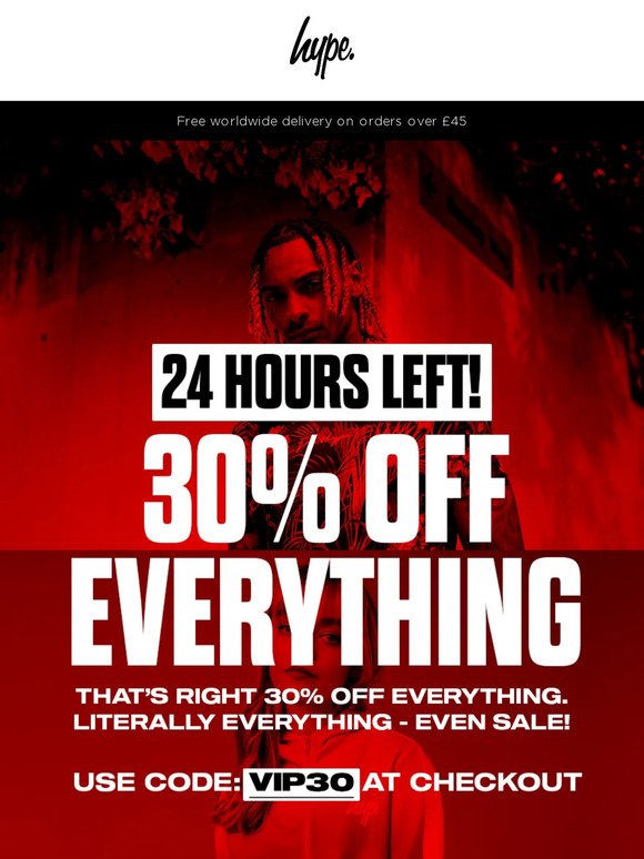 🚨 Ends tonight:  30% OFF EVERYTHING* (inc. sale)! Shop now! 🚨