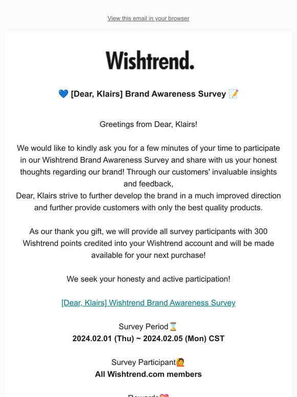 [Dear, Klairs] Wishtrend Brand Awareness Survey!