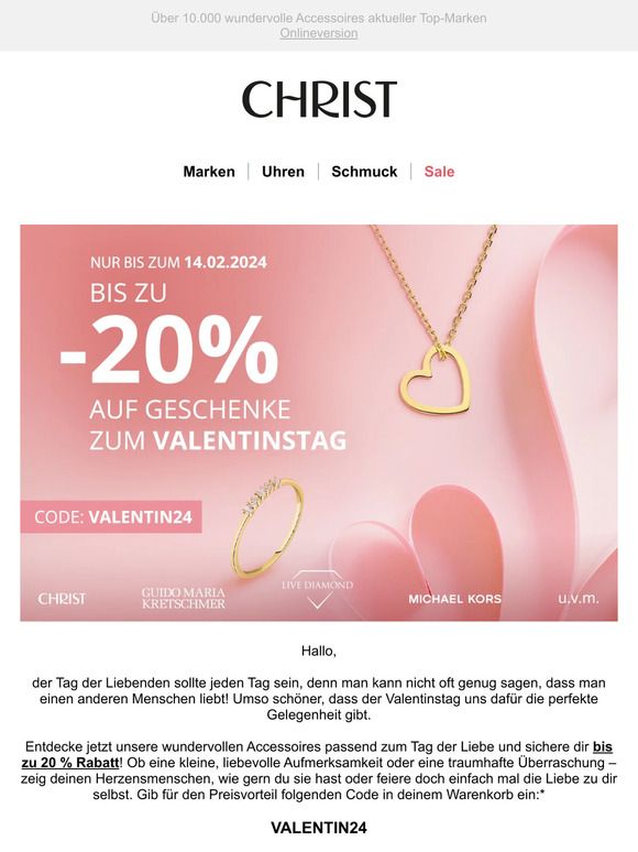 💕 Zum Verlieben: Bis zu -20 % auf Valentinstag-Geschenke