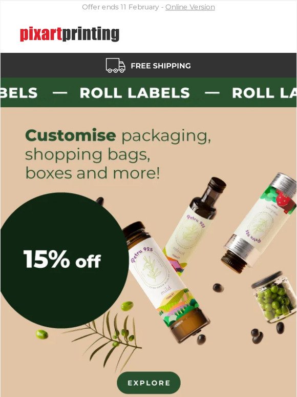 15% off roll labels. Save in style