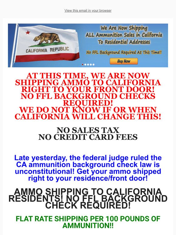 🚚SHIPPING AMMO TO ALL CALIFORNIA RESIDENTS/FRONT DOOR! 🔫🔥 NO FFL BACKGROUND CHECK REQUIRED!