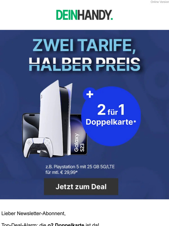 o2 Aktion: Zwei Tarife erhalten, 50% sparen