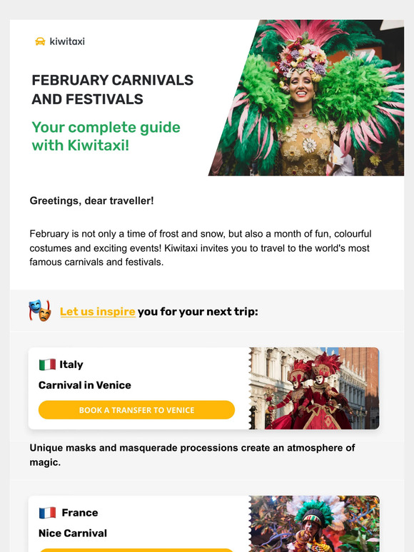 🎭 February carnivals and festivals await you: book your transfers right now!