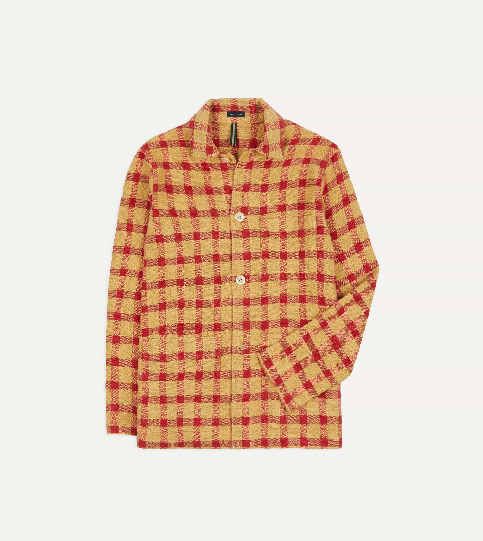 Image of Red and Buff Tablecloth Check Linen-Cotton Five-Pocket Chore Jacket