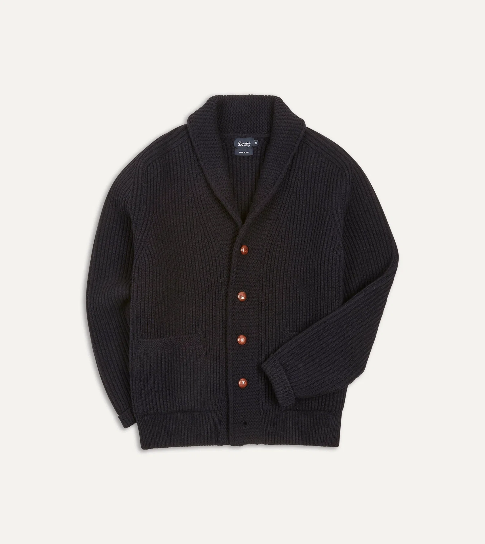 Image of Navy Lambswool 6-Ply Shawl Collar Cardigan