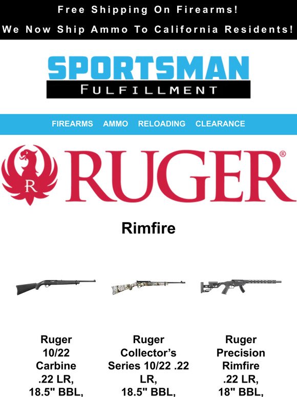 Ruger Rifle Blowout! Rimfires - Varmint - Straight Wall + Many More!