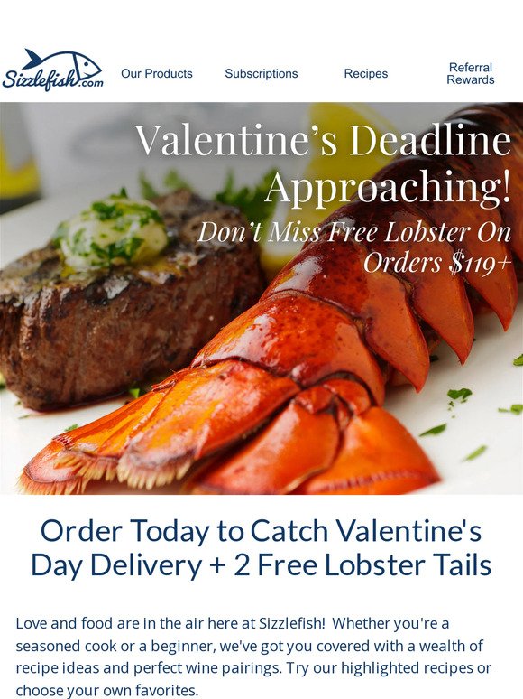 🦞 ENDING SOON: FREE Lobster Tails + V-Day Delivery ❤️