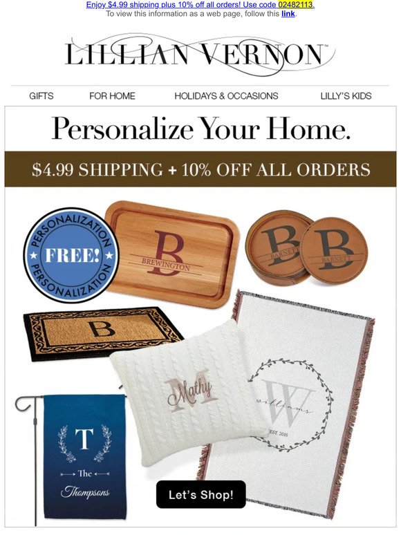 Personalize your home with 10% off & $4.99 shipping
