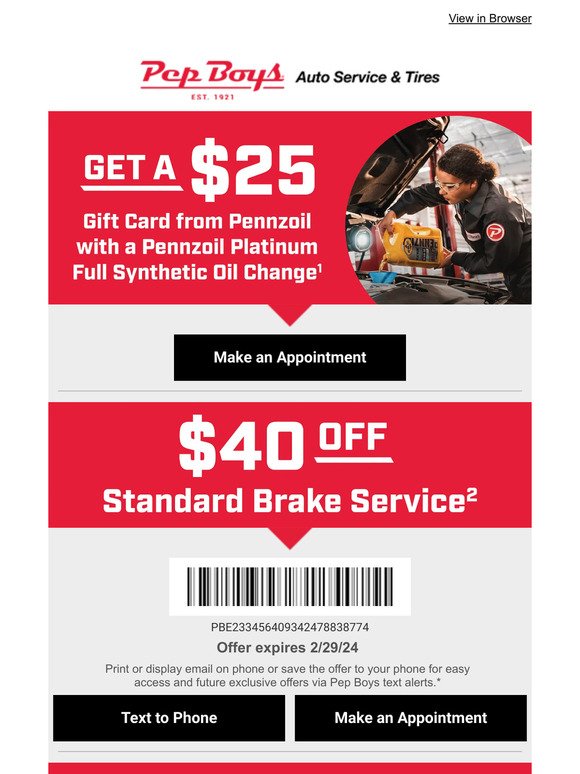 Get a $25 GIFT CARD From Pennzoil