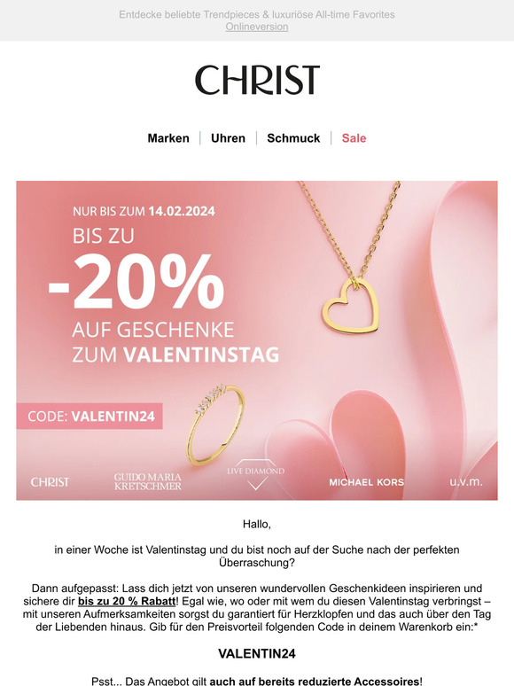 Valentinstag naht: Bis zu -20 % auf über 10.000 Geschenke