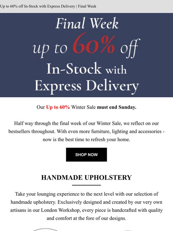 Up to 60% off In Stock with Express Delivery | Final Week