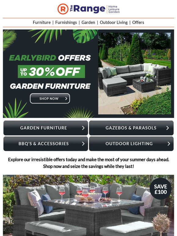 Get up to 30% off in our Early Bird Offers on garden furniture! 🏖️