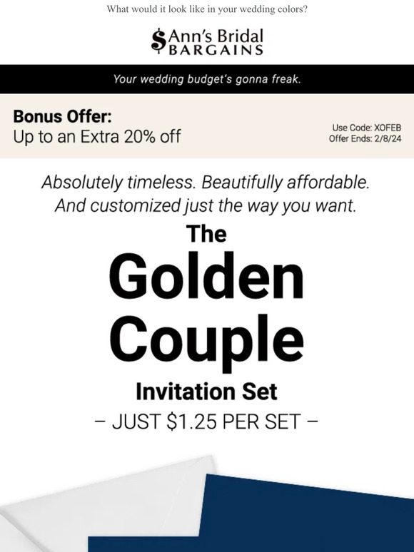 Ann's Bridal Bargains This New Invitation Set is Golden Milled