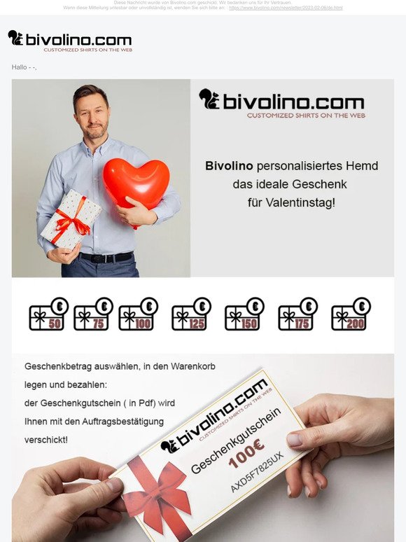 Bivolino personalisiertes Hemd: das ideale Geschenk für Valentinstag!