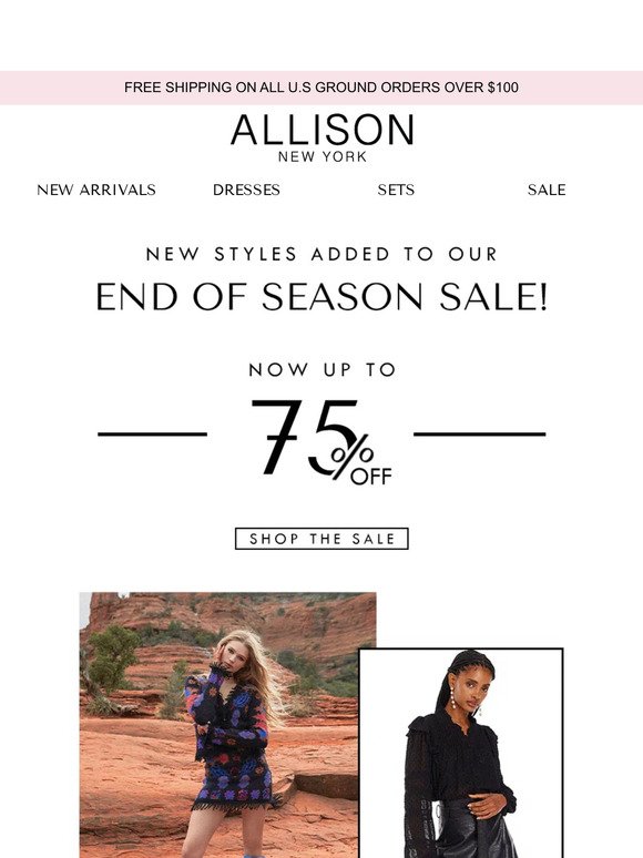 End of Season Sale Now up to 75% off!