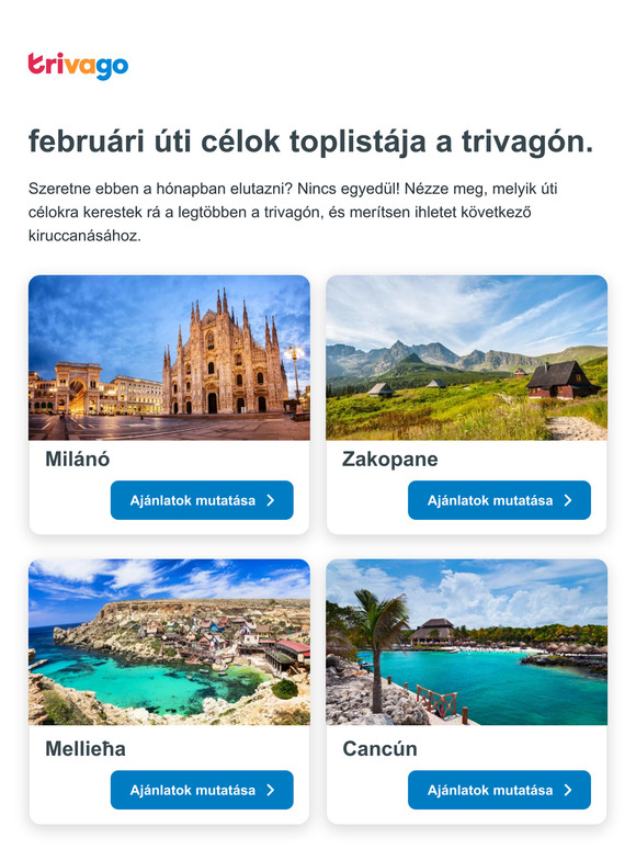 Hová utaznak az emberek a környékéről február folyamán?