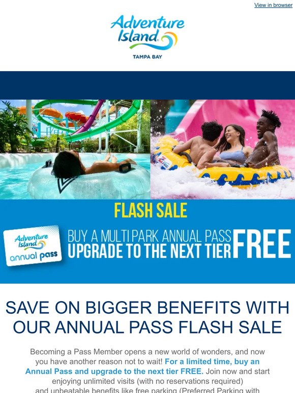 ⚡ Flash Sale Ends Sunday: Buy an Annual Pass & Upgrade to the Next Tier FREE!