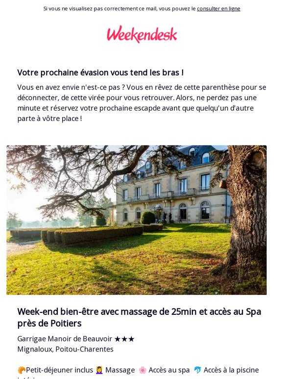 Week-end bien-être avec massage de 25min et accès au Spa près de Poitiers : qu’attendez vous pour le réserver ?