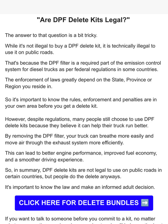 The Diesel Dudes Are DPF delete kits legal? Milled