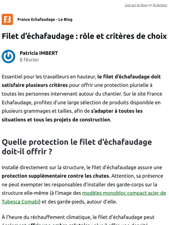 Filet d’échafaudage : rôle et critères de choix