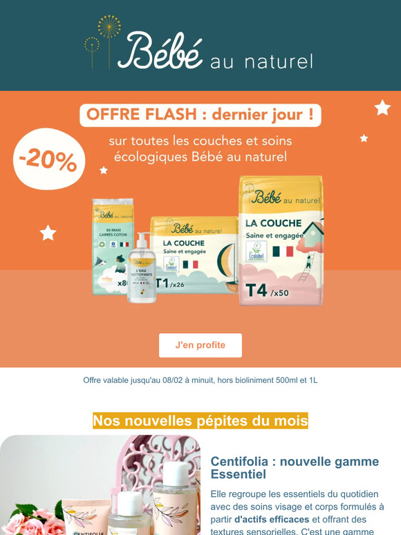 Dernier jour 💥 -20% sur les couches et soins Bébé au naturel