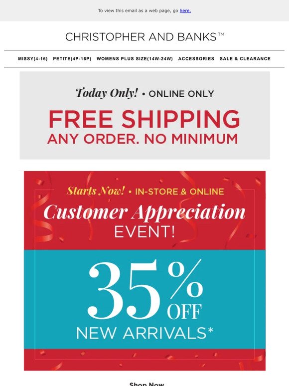 Starts Now: Customer Appreciation Event + Today Only FREE SHIPPING!