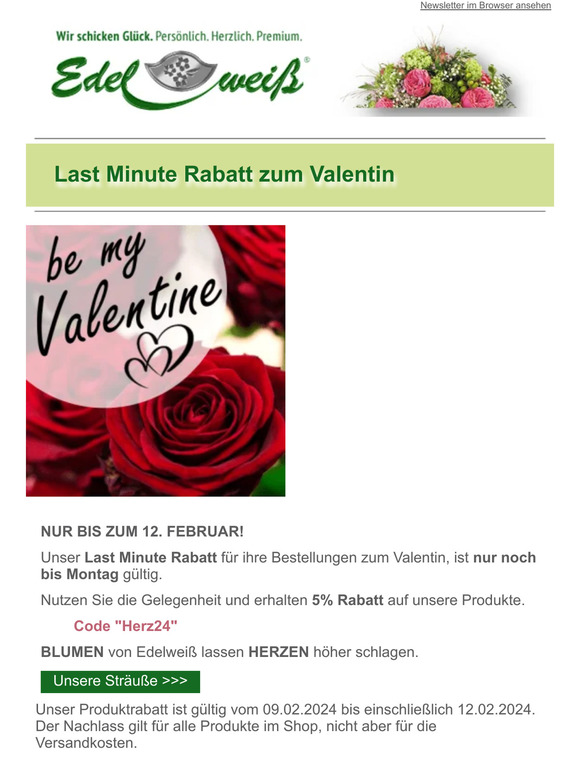Last Minute Rabatt zum Valentin