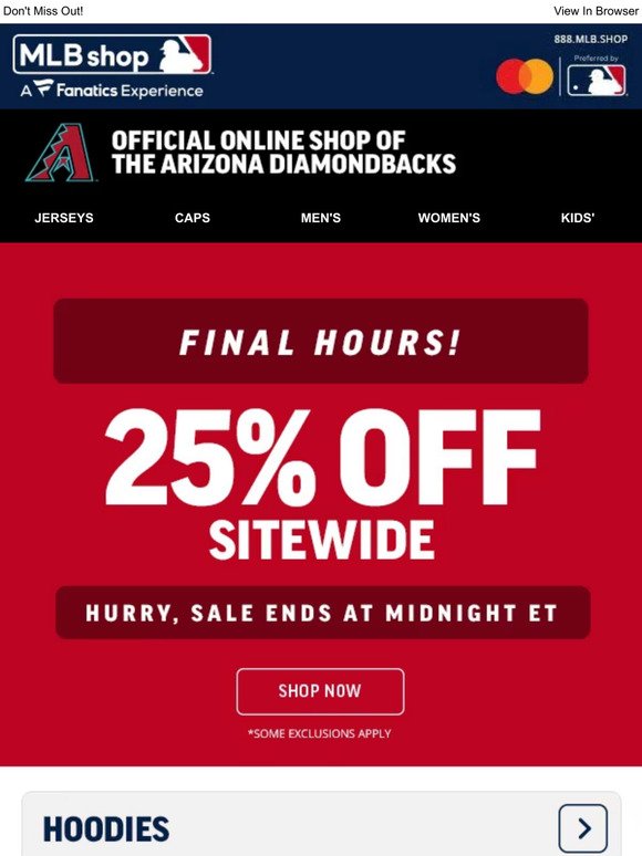 25% Off Sitewide | D-backs Savings End @ Midnight