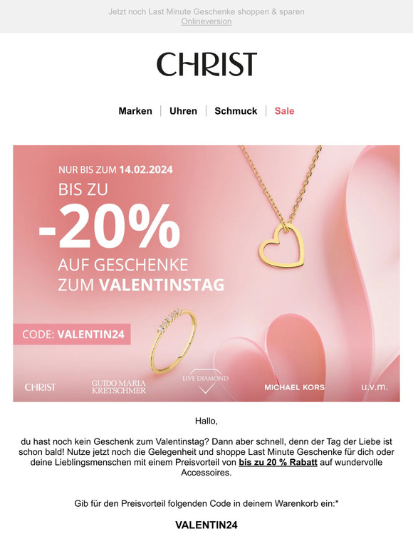 ⏳ Nicht verpassen: Bis zu -20 % zum Valentinstag