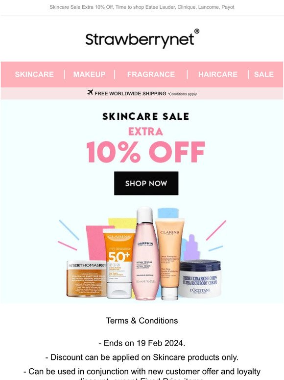 Skincare Sale Extra 10% Off, Time to shop Estee Lauder, Clinique, Lancome, Payot