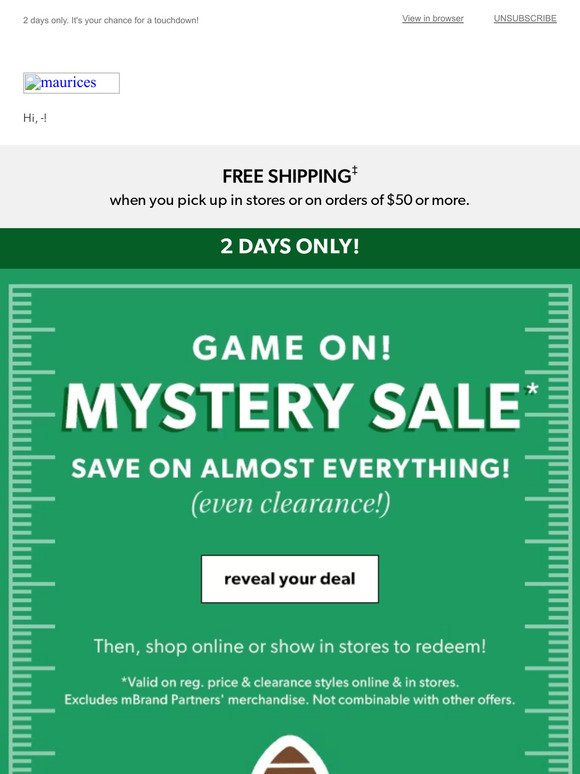 🏈 It's game time: up to 50% off mystery SALE