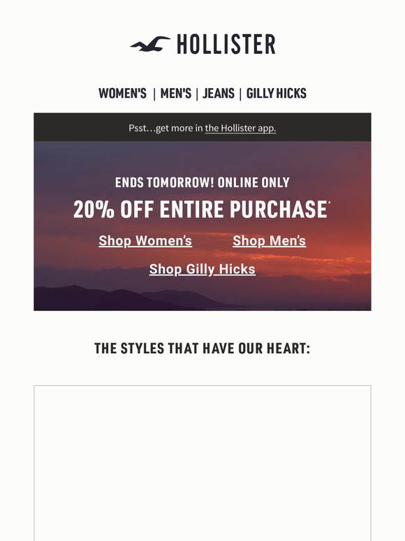 Hollister 20 off entire best sale purchase coupon