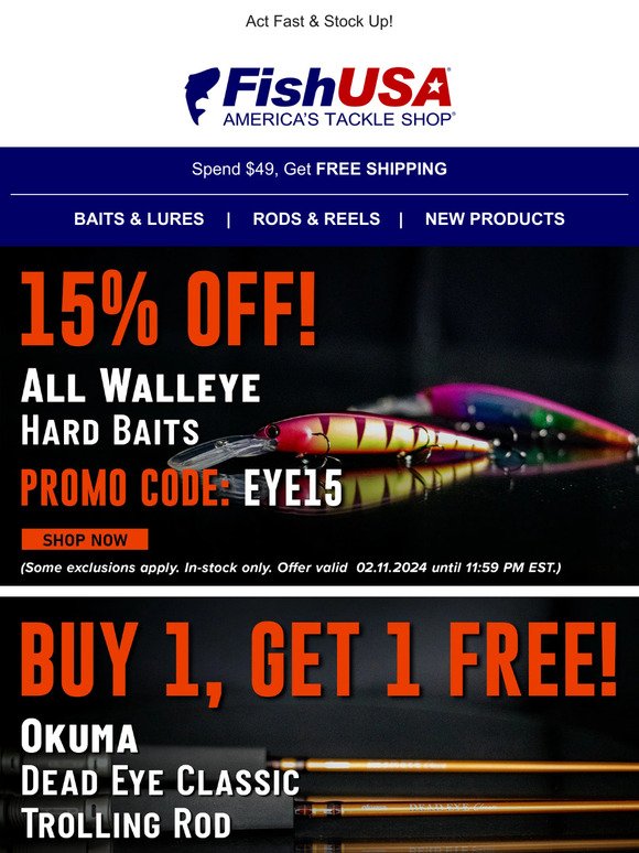 FishUSA: All Walleye Hard Baits 15% Off Today Only!