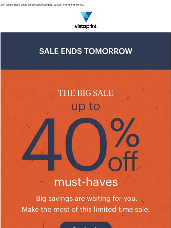 FINAL days to save up to 40% on your favourites 👀 Blink & you’ll miss The Big Sale