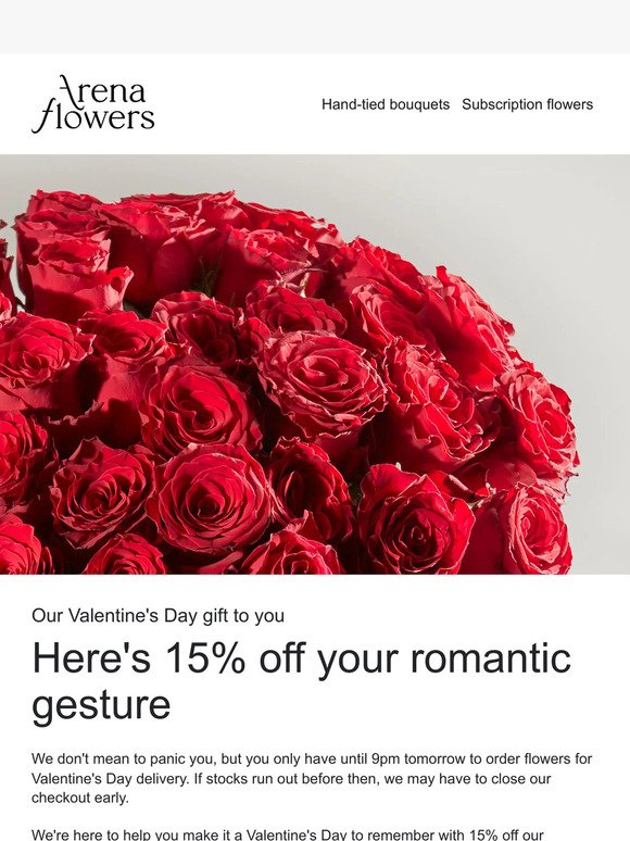 Here's 15% off your romantic gesture