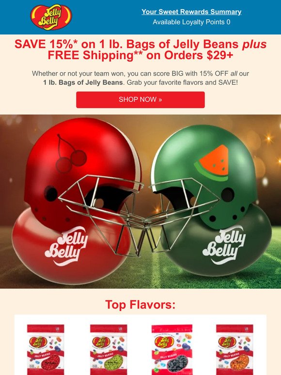 🏈Enjoy Super Savings: FREE Shipping + 15% OFF 1 lb. Bags of Jelly Beans for the Next 24 Hours!🏈