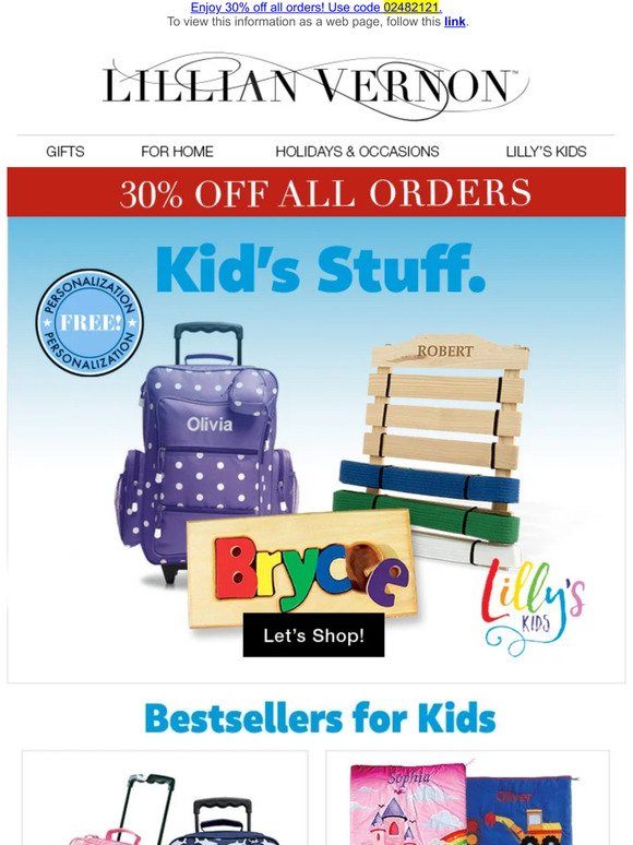 30% off our top kids' products for a limited time