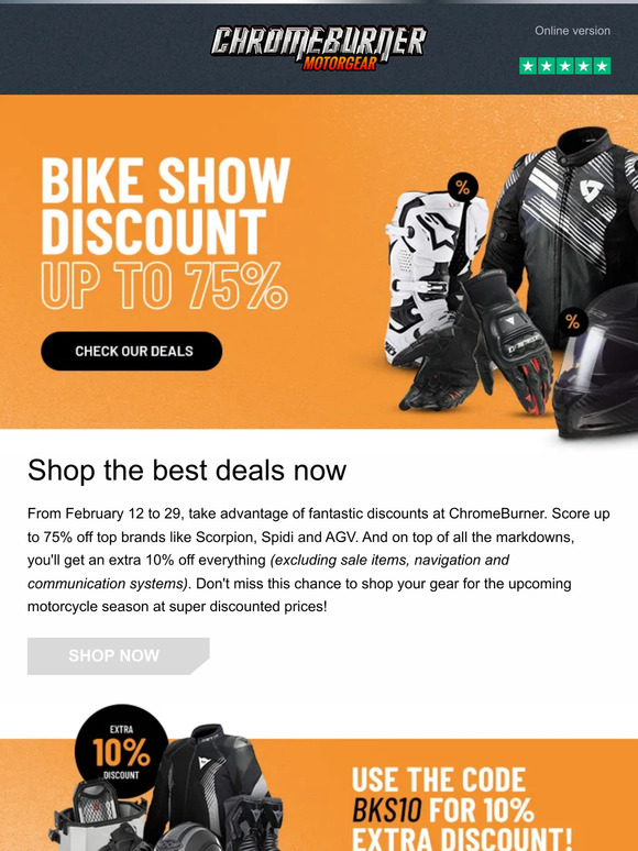 Up to 75% Bike Show Discount on almost everything!