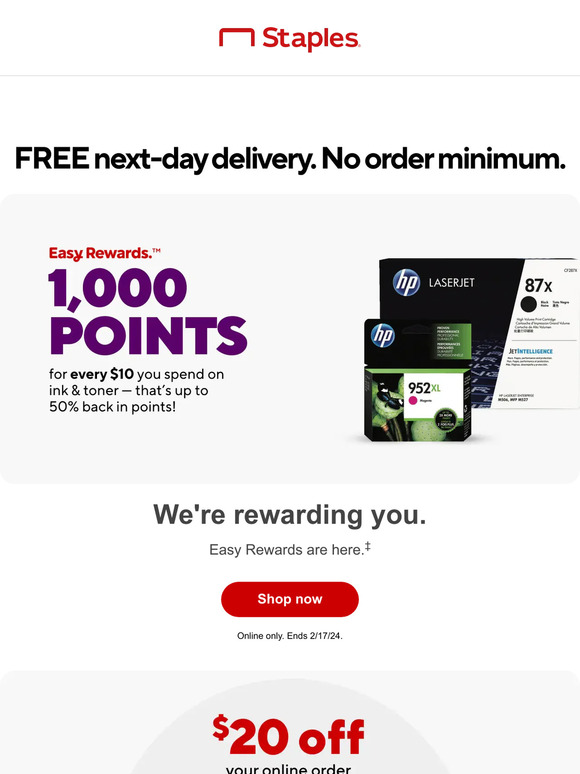 Staples 🔵 You're all set to earn 1,000 rewards points on ink & toner
