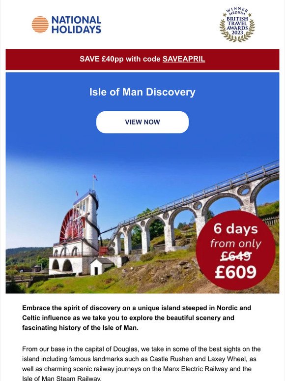 Act fast! Save £40pp on Isle of Man Discovery