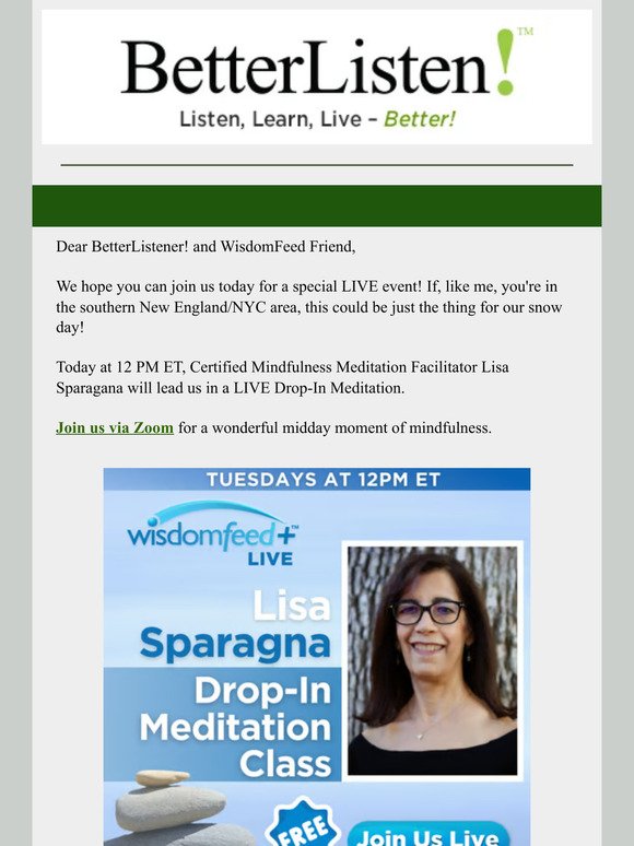😌 Today at Noon EST! Drop-In Meditation With Lisa Sparagna