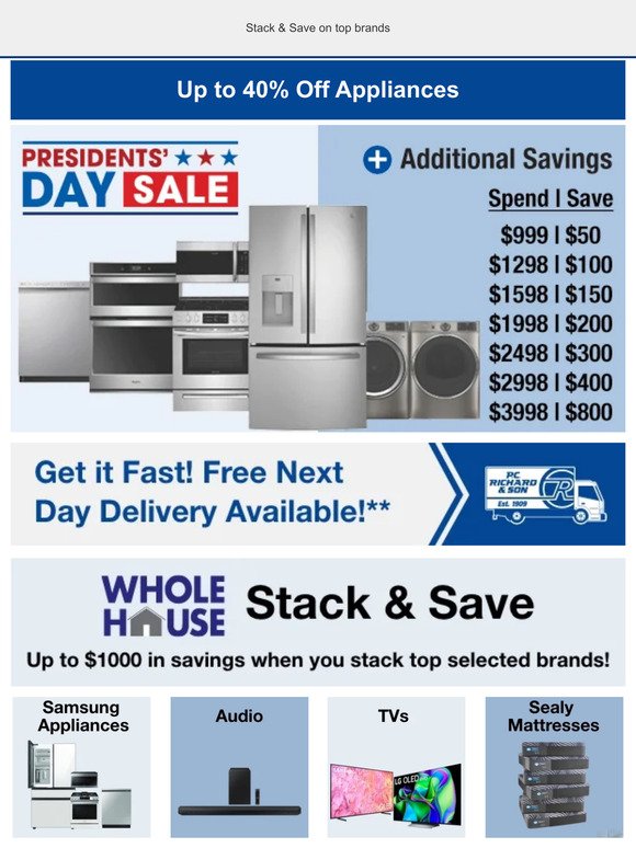 Save big during our Presidents' Day Appliance Sale!