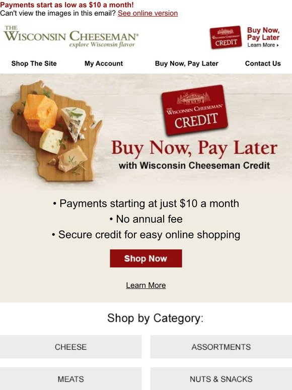 Buy Now, Pay Later with Wisconsin Cheeseman Credit