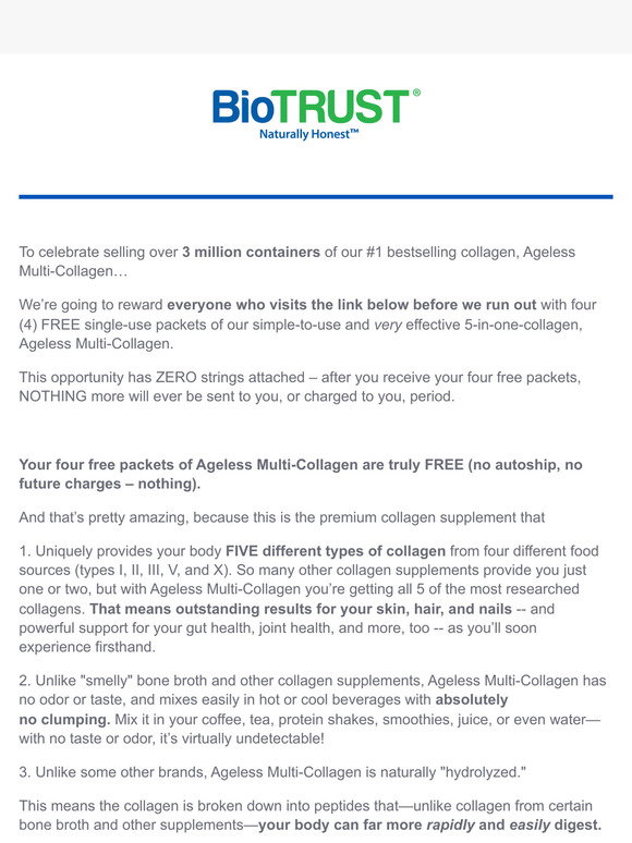 BioTrust: [LAST CALL] Sending You 4 free packs of Collagen | Milled