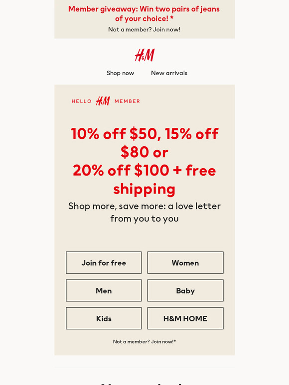 H&m 25 outlet off newsletter code