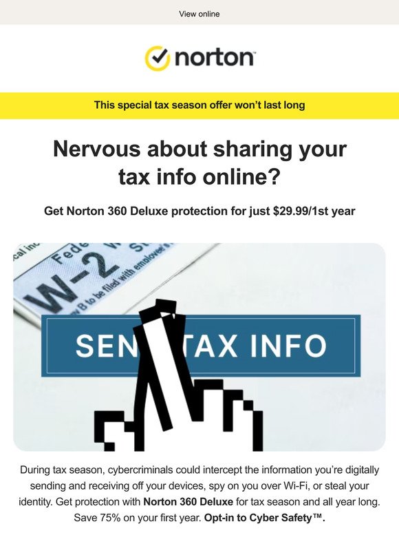 Save 75% this tax season with Norton 360 Deluxe