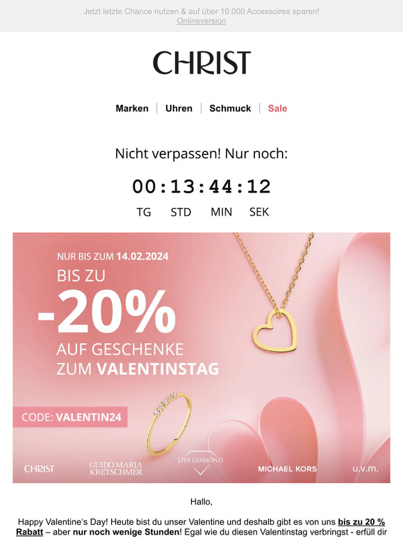 HEUTE ist Valentinstag! Bis zu -20 % für dich