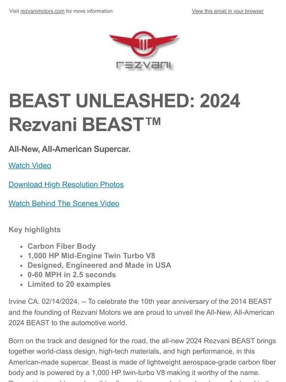 2024 Rezvani Beast: New, All-American  Supercar