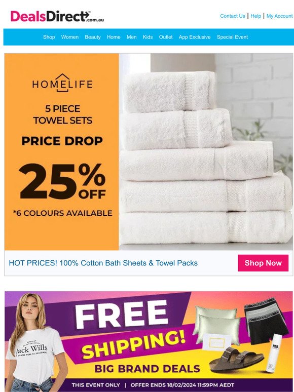 25% Price Drop! Cotton Towels 5-Pack Deal by Homelife