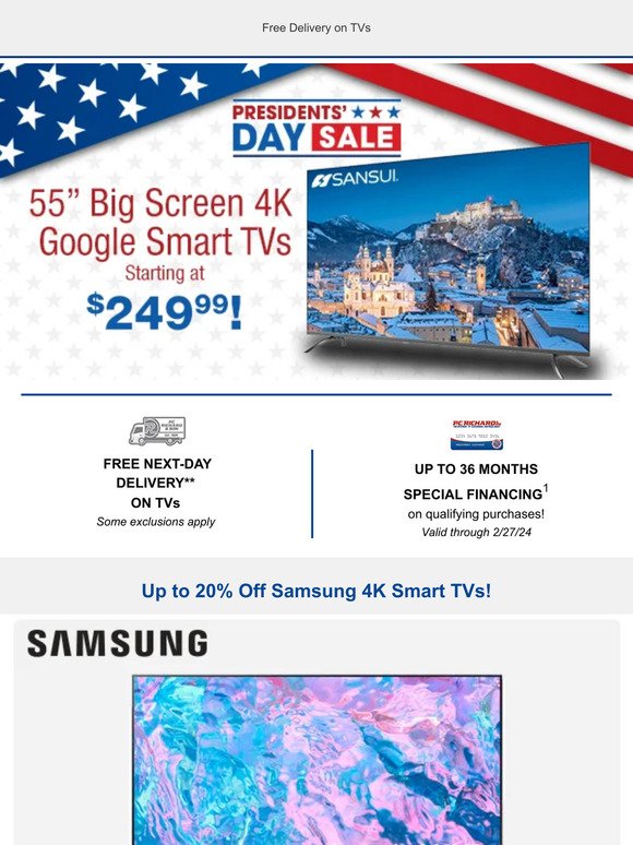 Save big during our Presidents' Day TV Sale!